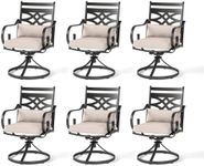 MFSTUDIO Swivel Patio Dining Chair Set of 6, Heavy Duty Metal Frame with Beige Cushion, Outdoor All Weather Resistant Chairs, Black