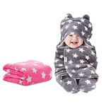 OYO BABY Baby Blanket New Born Babies Super Soft Baby Combo Wrapper Baby Sleeping Bag for Baby Boys, Baby Girls | All Season | Sleeping Bag | Nursing Baby Gifts(Pink & Grey Star Printed)