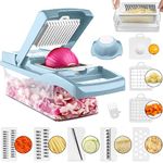 ADOV Vegetable Chopper, 14 in 1 Multi-Function Kitchen Mandoline Slicer, 7 Replaceable Stainless Steel Vegetable Cutter with Egg Separator Hand Guard Julienne Grater for Onion Potato Fruits - Blue