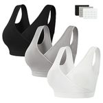 HBselect 3 Pcs Maternity Nursing Bra Sleep Nursing Bra with Additional Bra Extensions Breastfeeding and Sleep Without Wires for Nighttime Nursing and Sleeping Black Gray White XL