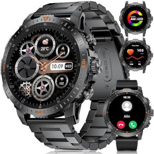 Montre Connectée Homme pour Android iOS avec Appel Bluetooth 1,43" AMOLED Smartwatch Homme 500 mAh 100+ Sport Noir Acier Montre Intelligente Homme Fréquence Cardiaque Santé Moniteur,2 Bracelets