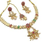 Store_of_arts (pp creations) Traditional Temple Jewelry Necklace Set with Intricate Design, Indian Ethnic Necklace and Earrings (Multicolor)