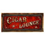 Homebody Accents Wood-Framed, Red Cigar Lounge Metal Sign, Framed 6?x16, Art Deco, Vintage, Retro, Game Room, Den, Wall D?cor, Hand-Made