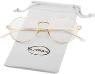 Kursan Blue Light Blocking Glasses for Women Men Stylish Round Metal Frame Clear Lens Eyeglasses, A2 Gold, Small