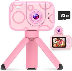 ZONEY Kids Camera Toys,Children's Camera with Flip-up Lens for Selfie & Video, 32G 1080P HD Digital Camera with Flash Lamp, Video Recorder, Birthday Gifts for Boys Girls (Pink)