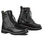 SHIMA THOMSON, Motorbike Boots for Men | Reinforced Leather Mens Biker Boots with Side Zipper, Ankle Support, Anti-Slip Sole, Gear Shift Handle (Black, 9,5)