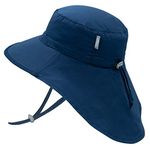 Jan & Jul Summer Swim Sun-Hat for Toddler Boy Girl 100% Cotton (L: 2-5 Years, Navy: Navy Trim)