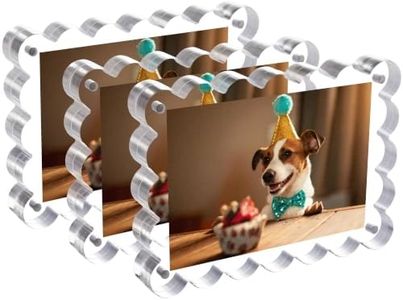 HJYAXQOP 3 Pack Acrylic Magnetic Picture Frames 5x7 Inch Double Sided Scalloped Design 10mm+10mm Thick Clear Block for Any Room Home or Office (5x7,Clear)