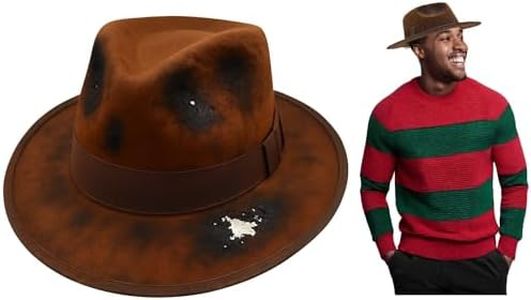 Nicky Bigs Novelties Tattered Burned Brown Fedora Hat - Scary Nightmare Creeper Hats - Cosplay Halloween Costume Accessory, Brown, Large