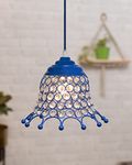 Homesake® Glossy Hanging Crystal Pendant Light, Adjustable Pendant Light Fixture for Kitchen Dining Room Bedroom, E27 Bulb Base with Bulb (Blue Umbrella)