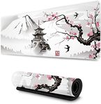 YISHOW White Cherry Blossom Branch Japanese Oversized Gaming Mouse Pad XL Pagoda Mouse Pad & Desk Pad with Stitched Edges Long Non-Slip Rubber Backing 80 x 30 cm