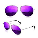 LUENX Classic Aviator Polarized Sunglasses for Men Women - Trendy Sun Glasses with UV400 Mirrored Purple Lens Silver Metal Frame