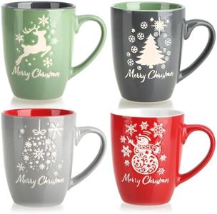 com-four® 4X Tazze da caffè in Ceramica - Tazze da caffè dal Moderno Design Natalizio - caffettiere per Bevande Fredde e Calde - Tazze con Manico colorato 250 ml (Rosso/Grigio/Verde/Blu - 250 ml)