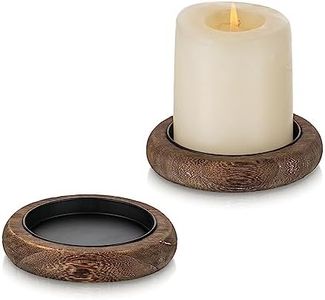 Romadedi Wood Candle Holder Farmhouse Decor - Pillar Candle Holders for Table Centerpiece Small Tray Riser Set of 2 Round Wooden Plate Pedestal Stand for Coffee Table Home Living Room, Brown