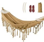 MOSFiATA 285x155cm Hammock with Spreader Bars, Camping Hammock Outdoor, with Thickened Durable Canvas Fabric and Sturdy Metal Knot, 550 lb Load Capacity, for Backyard, Garden (khaki)