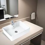 Ruhe® 19x15x5 Inches Swift Table-Top Wash Basin, White Ceramic Counter Top Wash Basin, Glossy Finish, Easy to Clean, Modern Bathroom Sink, Deep Bowl, Rectangular Shape | 10 years warranty