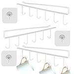 Fulushouxi 3 Pcs Cup Holder Under Cabinet, Kitchen Coffee Tea Cup Mug Holders with 6 Hook, Under Shelf Cabinet Cupboard Glasses Storage Drying Rack Holder with Adhesive Screws - White