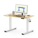 FLEXISPOT ONE PIECE Electric Standing Desk, Height Adjustable Ergonomic Stand up with Backpack Hook, Cup Holder and 4 Memory Preset, 110x54cm Maple