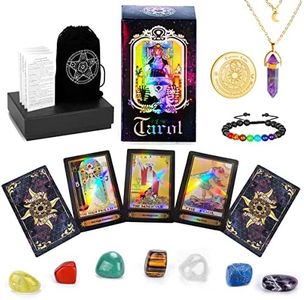 Roxiuc Tarot Cards Set Deck with Guidebook-Tarot Cards Fortune Telling Toy with Crystal-Pendulum-for Beginners&Expert Readers （King）