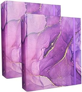 Mini Binders 5.5 x 8.5 Three Ring, Decorative Hardcover with Elastic Cord, 1 Inch Binder, Cute Binder Purple Marble Design, for School, Office, and Home Use, Playbill Binder, Recipe Binder, 2 Pack
