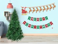 HK balloons 6Ft Artificial Christmas Tree with Christmas Banner & Reindeer Banner, Unlit Premium Hinged Spruce Xmas Tree with Solid Metal Stand, for Outdoor and Indoor Decor