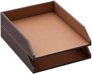Leather Letter Tray, Thipoten Stackable Desk Organizer Holder for Office Supplies, Paper, File, Magazine, Perfect Office Organization for Desktop (Brown-2Tiers)
