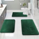 Clara Clark 3 Piece Velvet Memory Foam Bathroom Rug Set - Non-Slip, PVC Backing, Washable, Quick Dry - Soft Green