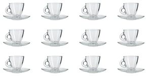 Espresso Coffee Cups. Modern Clear Glasses. Serving Tableware. Set of 12 Cups & 12 Saucer. (95 cc/ml)