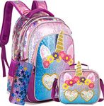 Unicorn Backpack for Girls 16" Backpacks for Girls for School Sequin Backpack with Lunch Box for Elementary Students