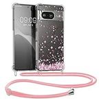 kwmobile Crossbody Case Compatible with Google Pixel 8 Case Strap - Cherry Blossoms Pink/Dark Brown/Transparent