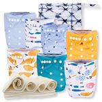 Nora's Nursery Cloth Diapers 7 Pack with 7 Bamboo Inserts & 1 Wet Bag - Waterproof Cover, Washable, Reusable & One Size Adjustable Pocket Diapers for Newborns and Toddlers - Reel Me In