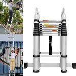 A Frame Telescopic Ladder 8+8 Stepladder with Stabilizer Bar Aluminium Folding Extension Ladder Max Capacity 330lb for Home Outdoor Indoor Household 5M