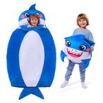 JOIEDOMI 60" x 39"/152 x 99cm (Shark) Toddler Nap Mat with Pillow & Blanket for Preschool for Kids Ages 3+ - Kids Sleeping Bag - Soft Plush Sleeping Mat - for Boys Girls Kindergarten Sleepover