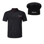 Personalized Adult Chef Jacket and Hat Set Custom Embroidered Name Short Sleeve Chef Coat Chef Hat for Men Women