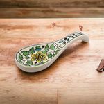 Malaikah Green Hand-Painted Ceramic Spoon Rest Ideal for Kitchen | Serveware | Cutlery Rest | Kitchen Utensil | Pack of 1