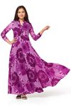 Jwalin Girl's Floral Printed Maxi Dresses|Gown for Girls|Dress for Kids|Long Dress for Girls (JWGDRS00115 PRP 28_Purple_7-8 Yrs)