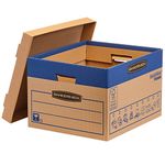 10 BANKERS BOX Large Strong Moving Boxes, 47L FastFold Moving Boxes, SmoothMove Cardboard Boxes, Heavy Duty Double Wall Boxes for Moving House with Handles, 43cm x 38cm x 29cm (Pack of 10), Brown