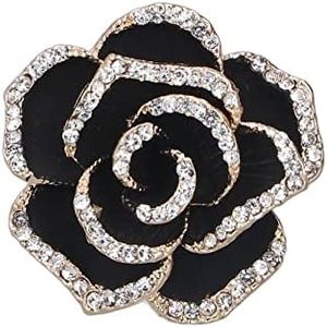 HERCHR Broche Broche, Fleurs de camélia émail Broche Strass Cristal Broches Broche Femme Vetement, Broche Femme Vetement, Pins Decollete Femme pour Femmes et Filles vêtements écharpe décoration(Noir)