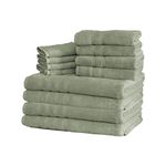 Mosobam Luxury Turkish 12pc XL Towel Set 35X70 16X30 13X13 Seagrass Green 700 GSM Bamboo Viscose & Aegean Turkish Combed Cotton