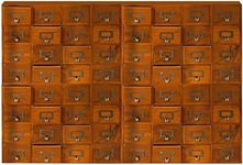 Huge 64-Drawer Wooden Storage Box Traditional Apothecary Curio Cabinet in Vintage Wood - Card Catalog Library Desk Drawer w/Label Holders Handles - Multi Level Countertop Arts and Craft Organizer