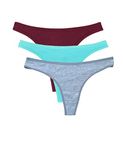 J.B.COLLECTION Womens Low Rise Cotton Thong Style with Zero Back Coverage Invisible Under Tight Clothing Thong Penties (GR BL MR) Pack of-3 (XL, Multicolor)