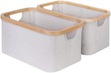 efluky Storage Baskets for Organizing, Fabric Storage Bins with Bamboo Handles, Collapsible Storage Baskets for Shelves and Closet, Small, Light Grey Set of 2