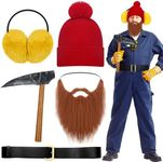 Vinsatin 5 Pcs Halloween Christmas Stop Motion Animated Television Special Major Character Prospector Include Red Beanie Hat Ear Muff Leather Belt Pickaxe Full Beard Mustache Costume Cosplay Accessory