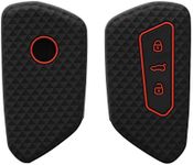 kwmobile Key Cover Compatible with VW Golf 8 3 Button Car Key - Soft Silicone Car Key Fob Holder Protector Case - Black/Red