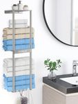 Bathroom Towel Storage Rack, Wall Towel Rack for Rolled Towels, 3 Tier Towel Holder Shelf with 4 Hooks for Small Bathroom, Brushed Nickel