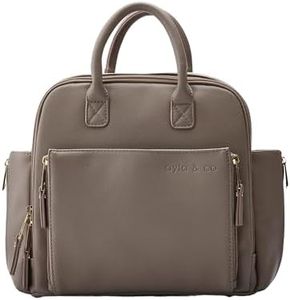 Ayla & Co Mini Bag, Transitional Minimal Diaper Bag, Vegan Leather, with Expandable Pockets, Built-In Wallet, Organizer, Magnetic Front Pocket, Adjustable Straps, Pebble