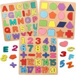 Novo Baby Colorful Wooden Puzzle Set Featuring 3D Capital Alphabets, Numbers, and Shapes| ABCD Puzzle Set | Learning Educational Board for Kids (Alphabets, Numbers & Shapes)