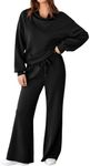 Aleumdr Women's 2 Piece Outfits Lounge Set Mock Neck Long Sleeve Sweatshirt With Wide Leg Pants Sweatsuit Fall 2024 Black Large