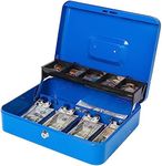 Jssmst Locking Large Metal Cash Box with Money Tray, Lock Money Box with Key, Blue, CB00513XL