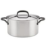 KitchenAid 5-Ply Clad Polished Stainless Steel Stock Pot/Stockpot with Lid, 6 Quart